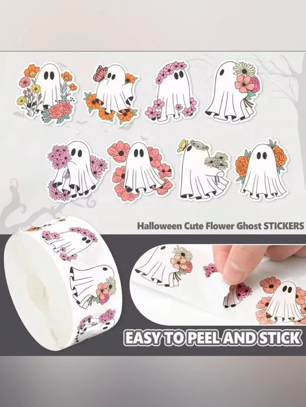 500 Ghost Halloween Stickers - 8 Scary Designs